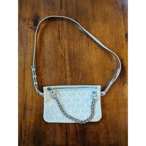 Michael Kors Fanny Pack Belt Bag XL Gray Silver Waist Purse NEW Chain Detail